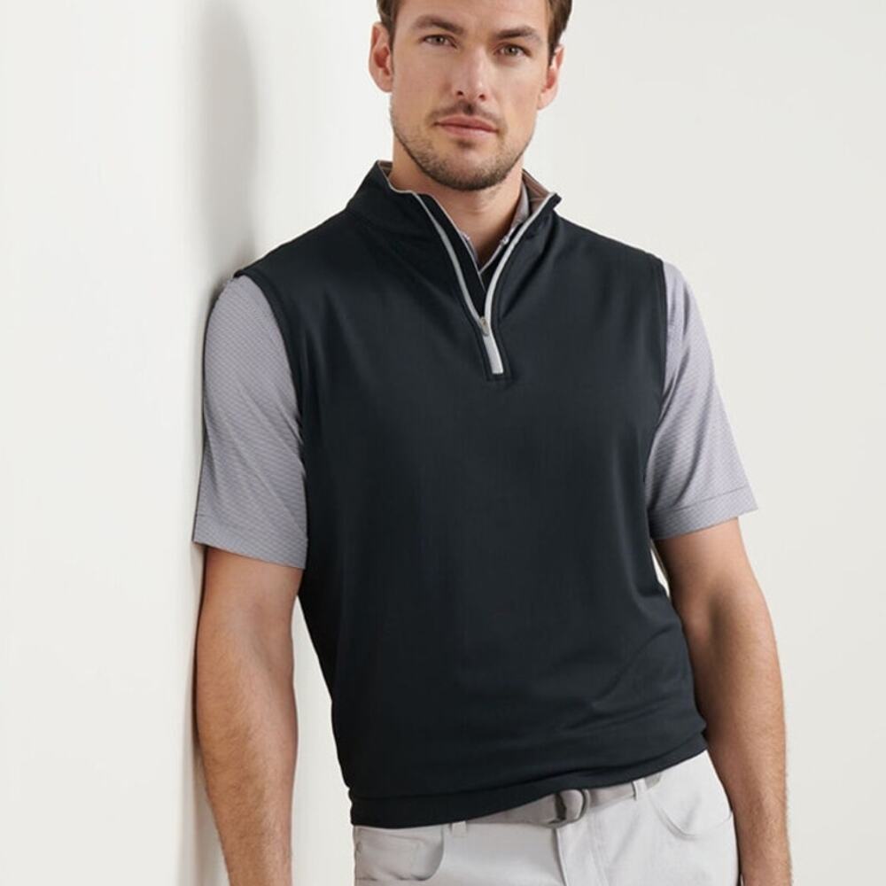 Peter Millar Galway Stretch Loop Terry Quarter-Zip Vest Black XL
